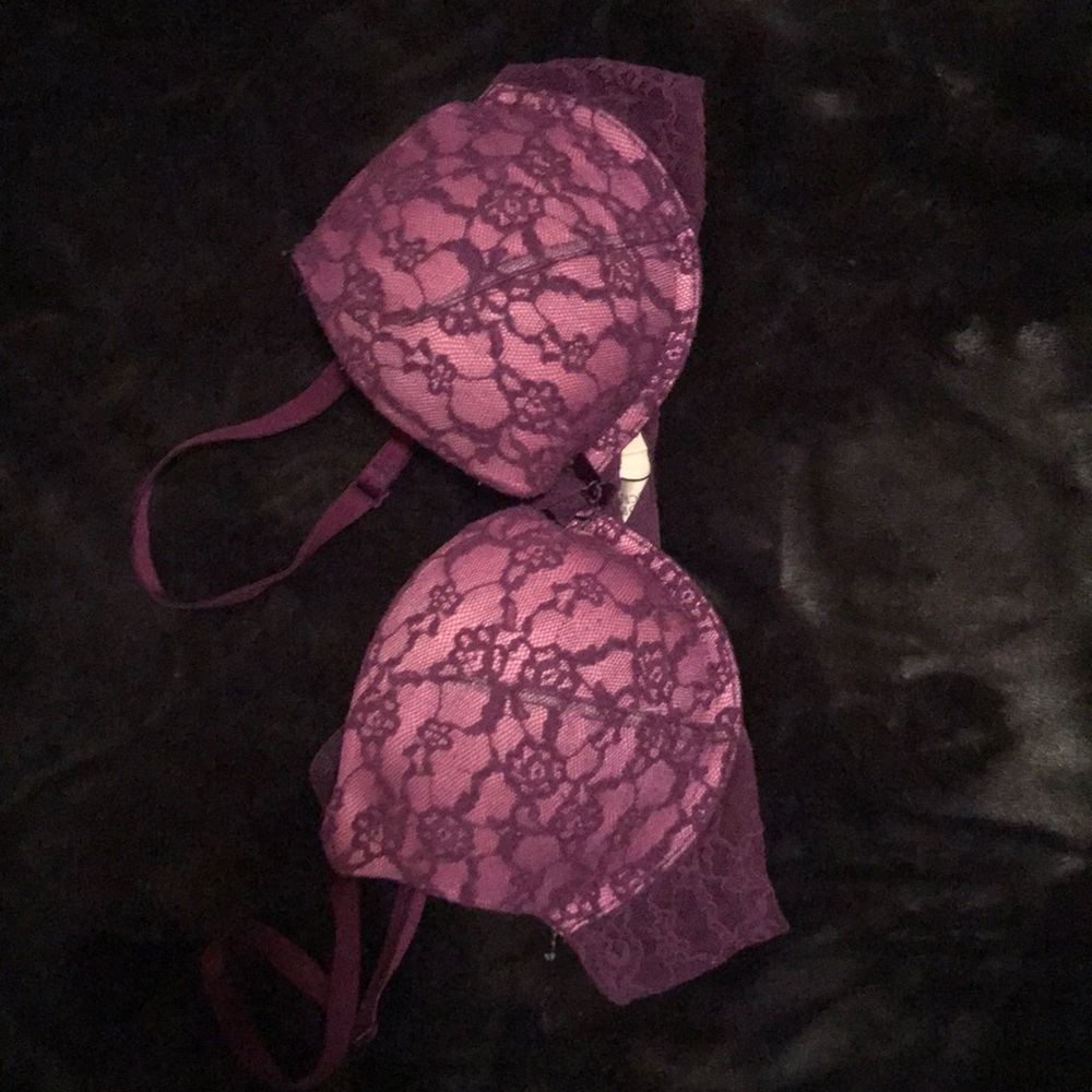 Purple lace covered Victoria’s Secret push-up bra